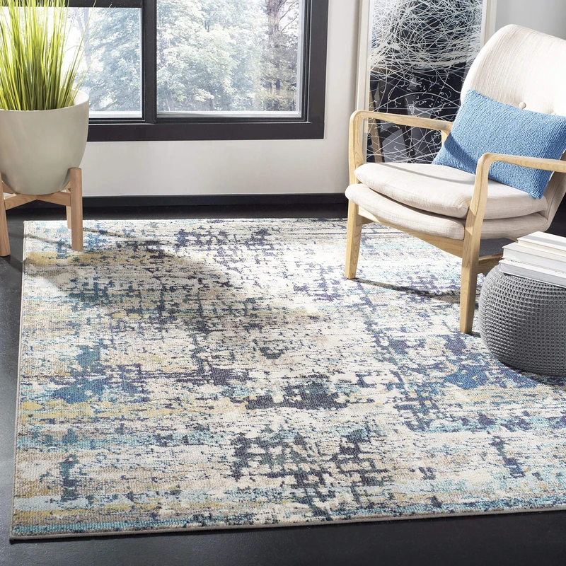 Safavieh Modern Chic Indoor Woven Rectangle Area Rug, Madison Collection, MAD469, in Cream / Blue, 122 X 183 cm for Living Room, Bedroom or Any Indoor Space