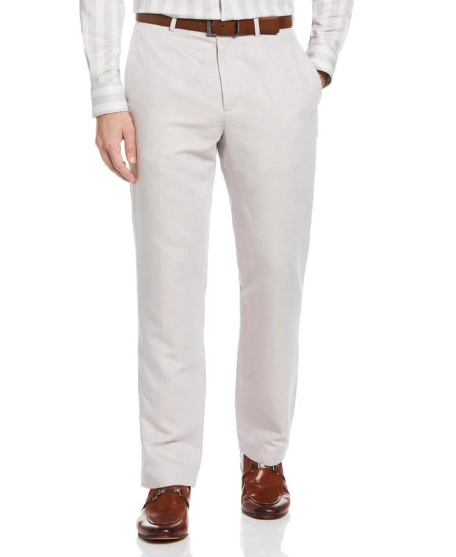 Perry Ellis Mens Modern Fit Linen Blend Pant, Natural Linen, 34W x 30L