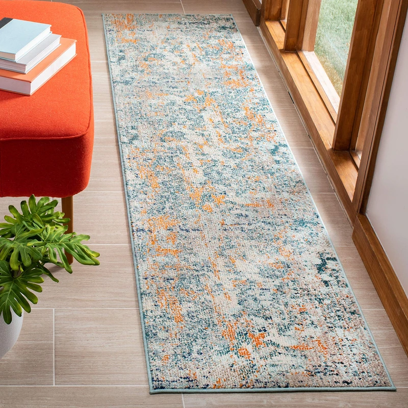 Safavieh Modern Chic Indoor Woven Runner Area Rug, Madison Collection, MAD457, in Light Blue / Beige, 61 X 244 cm for Living Room, Bedroom or Any Indoor Space