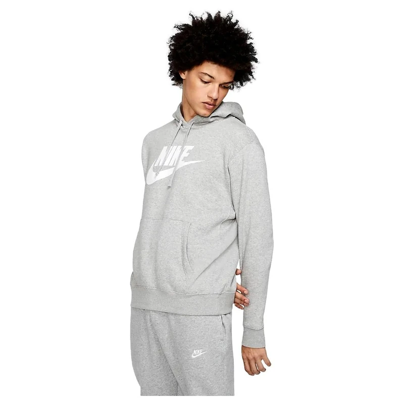 NIKE BV2973-063 M NSW CLUB HOODIE PO BB GX Sweatshirt Men's DK GREY HEATHER/MATTE SILVER/WHITE Size XL