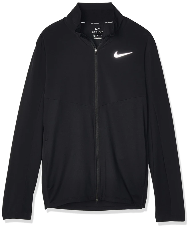 Nike Men Nk Elmnt Top FZ Hybrid Long Sleeved T-Shirt - Black/Reflective Silver, Medium