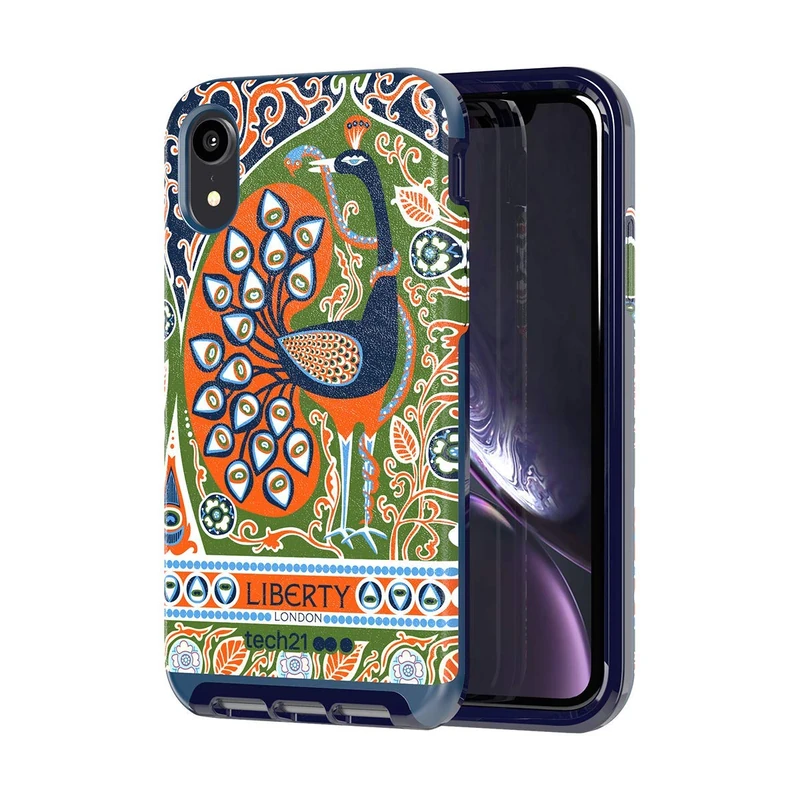 Tech21 Protective Apple iPhone XR Case Slim Faux Leather Back Cover with FlexShock - Evo Luxe Francis Liberty - Green/Orange