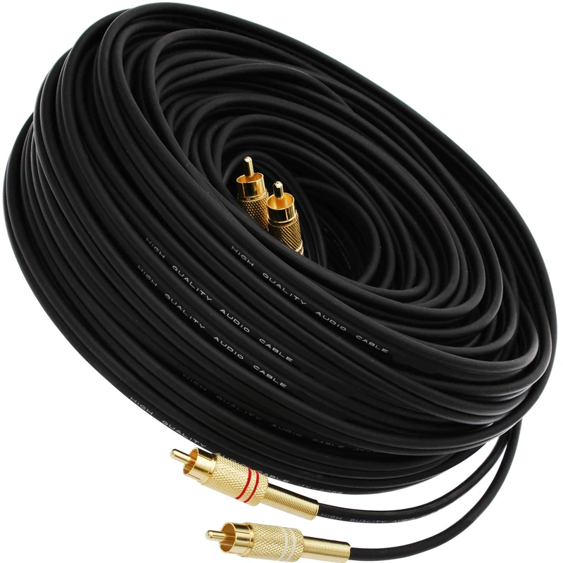 1STec 50m Long Professional Studio DJ Grade 2 RCA Phono Male Plug to Stereo Audio Lead with 99% OFC Screened Copper Cable Screened Metal Connectors for Mixing Desk TV DVD to Amplifier (50 Metre)