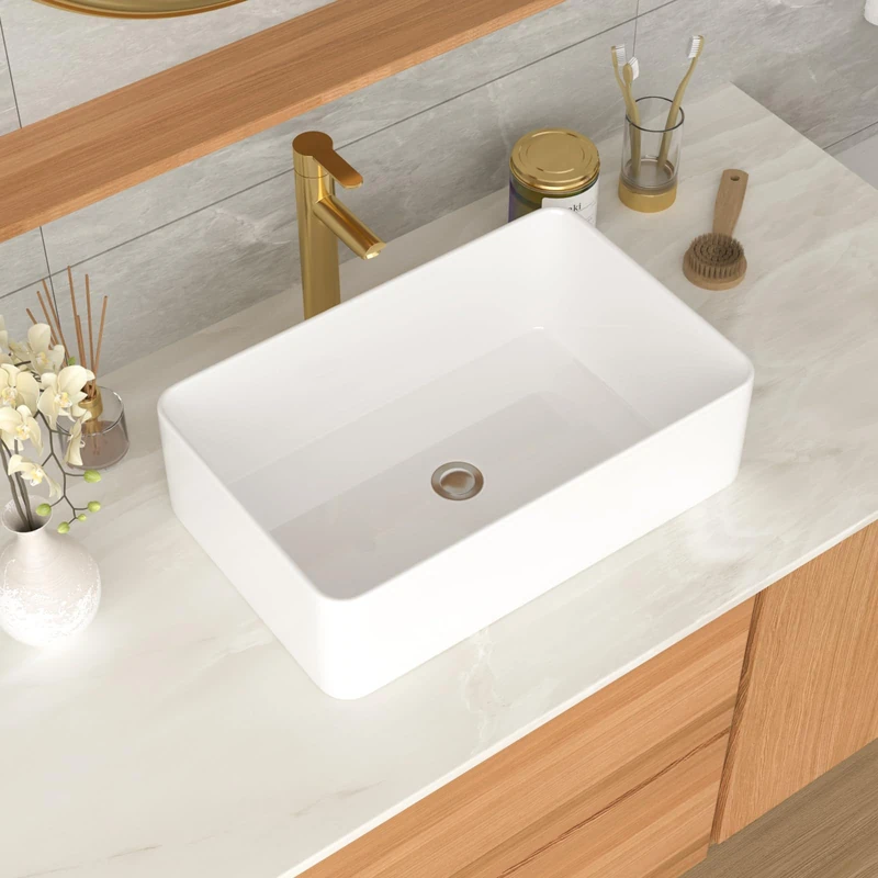 GHOMEG White Bathroom Vessel Sink Ceramic Vanity Art Basin Above Counter
