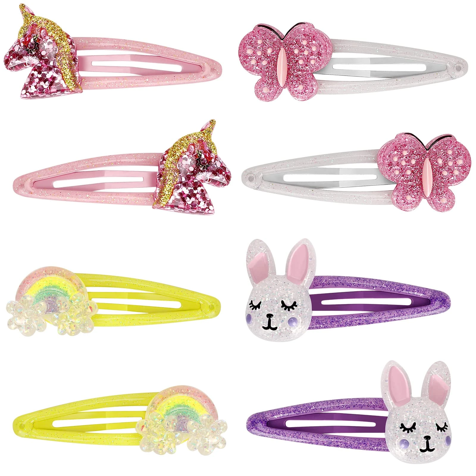 Toddler Girls Butterfly Snap Clips,Lovely Unicorn Rabbit Hair Clip for Kids Cute Rainbow Metal Snap Hair Pins-Butterfly