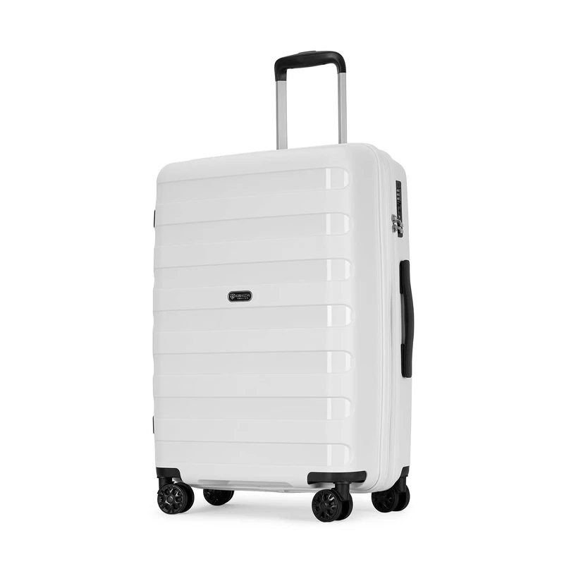 GinzaTravel Anti-Scratch PP Material Large Capacity Expandable Luggage 8-Wheel Spinner Luggage Sets, White Color, 3-pc Set (20/24/28), Double Seal Luggage Lightweight Luggage