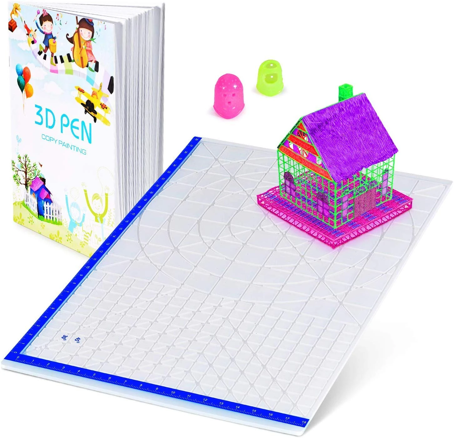 3D Printing Pen Mat with Basic Template, with 3D Pen Books and 2 Silicone Finger Caps, Great 3D Pen Drawing Tools