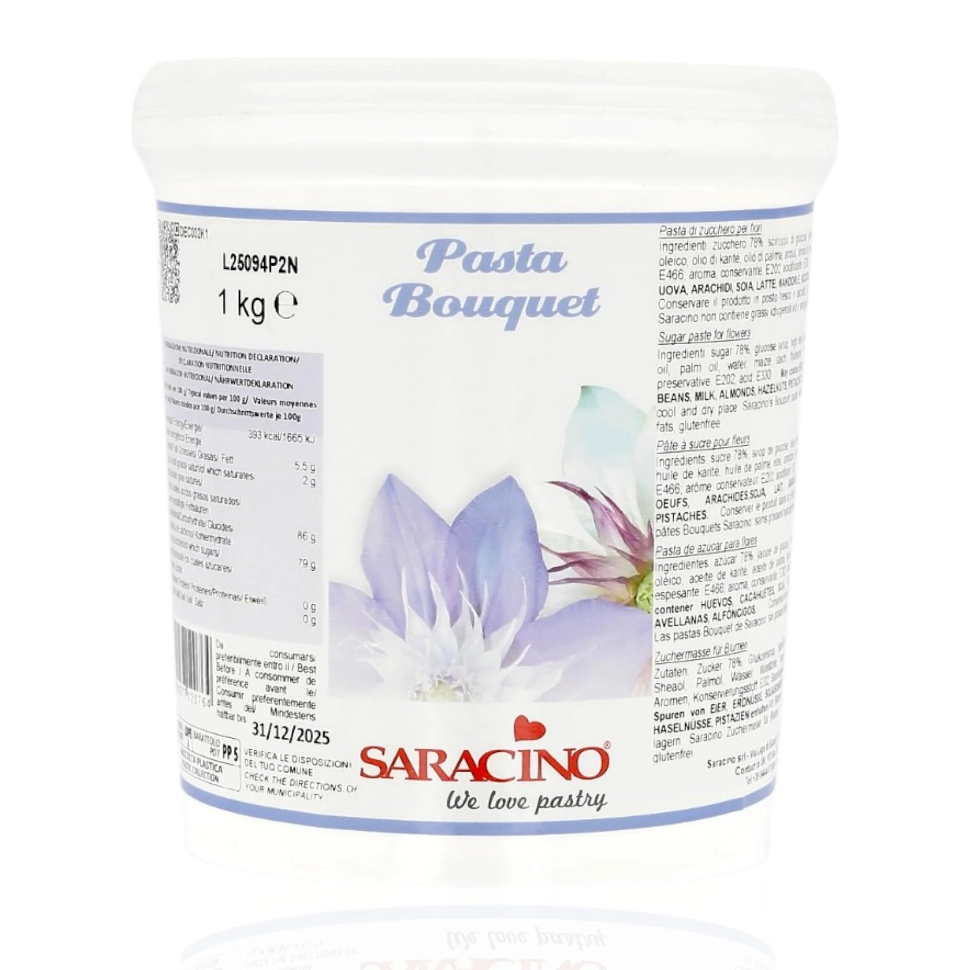Saracino Sugar Paste Bouquet Modelling Paste for Sugar Flowers Gluten Free 1 KG Made in Italy
