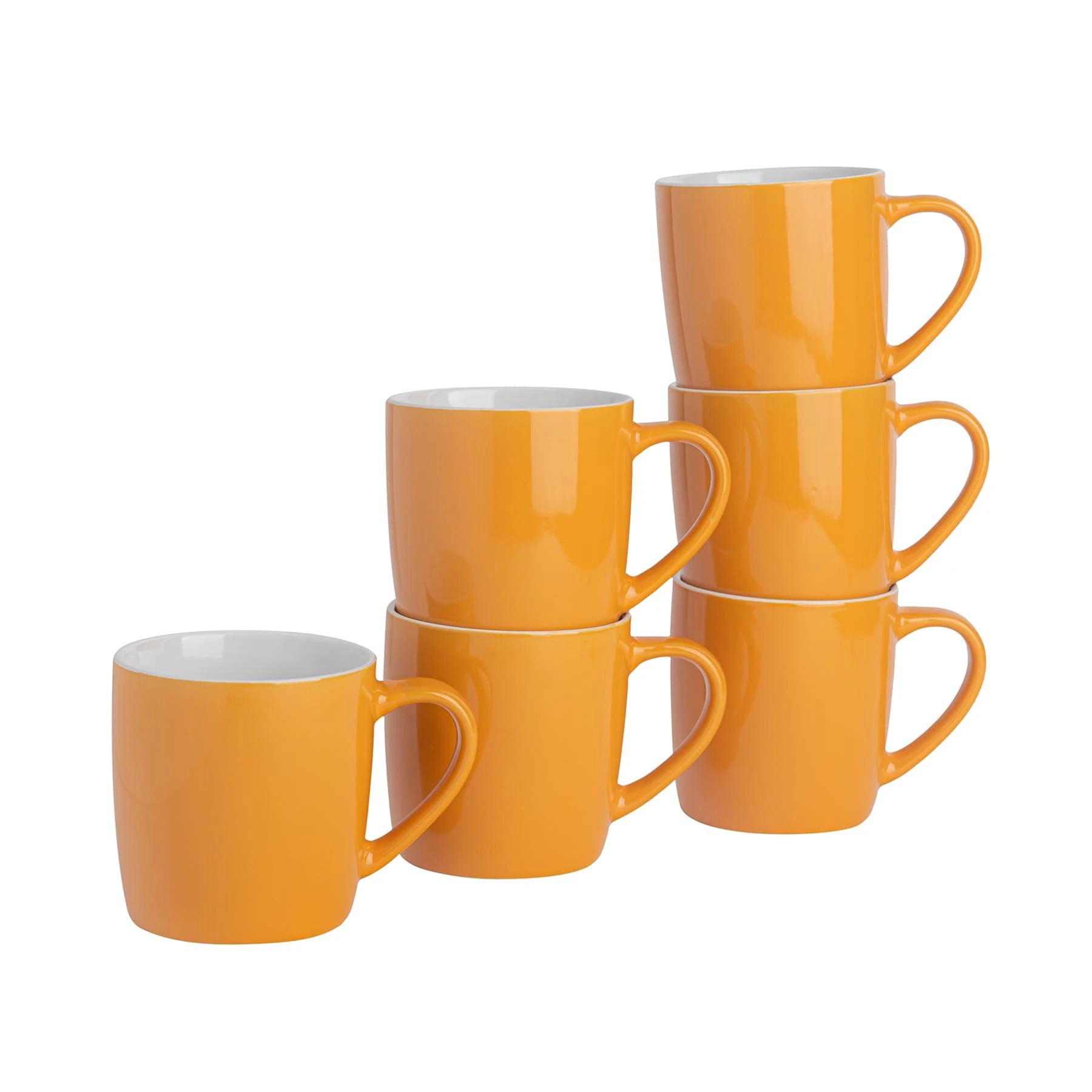 Argon Tableware Coloured Coffee Mugs - Yellow - 350ml - Pack of 6 - Gloss Ceramic Stoneware Latte Cappuccino Cups Hot Chocolate Cups Colourful Mug Set with Handle