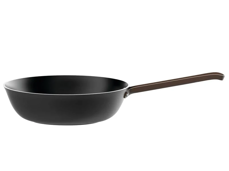 Alessi edo | PU114/28 B - Long Handle Aluminium Frying Pan with Non-Stick Coating, Stainless Steel Handle with PVD Coating, Brown