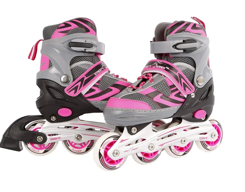Kids Globe Street Rider Inline Skates (Inline Skates) Pink/Grey, Adjustable from Size 35-38, ABEC7 Aluminium Frame - 720235