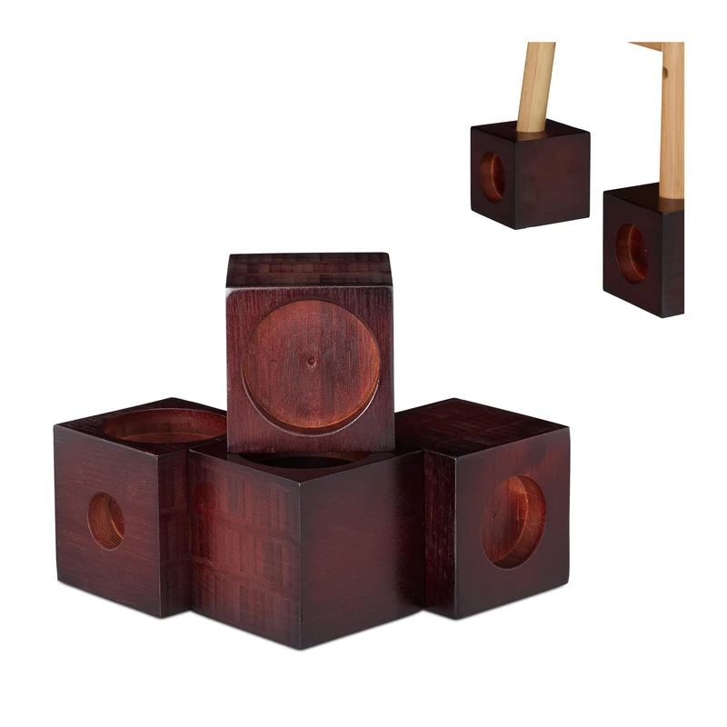 Relaxdays Set of 4 Bamboo Bed Risers, Furniture Elevators, Adjustment Blocks, 9.4 cm, Dark Brown