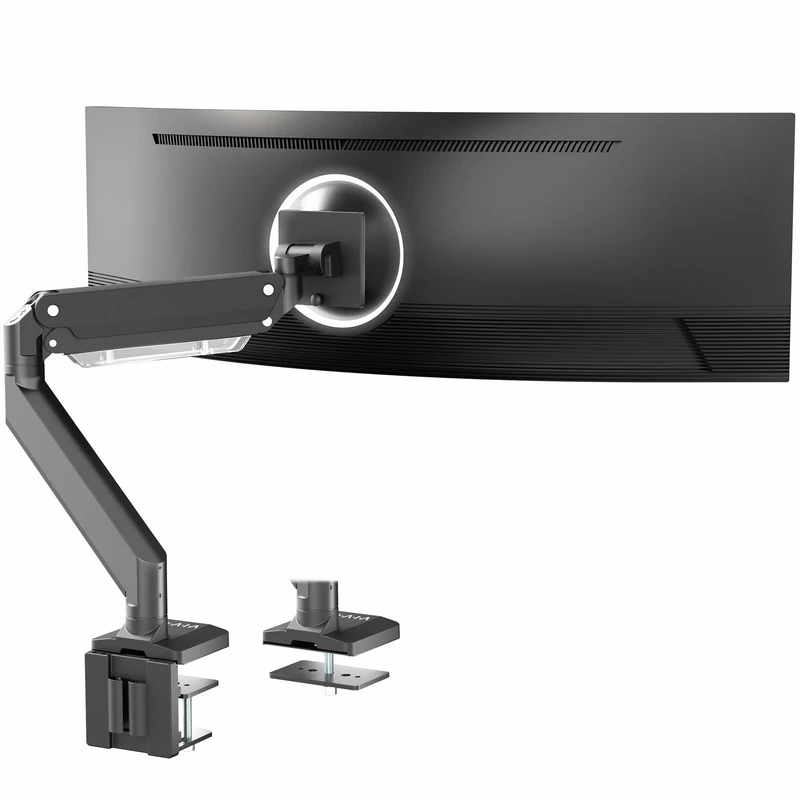 VIVO Premium Aluminum Heavy Duty Monitor Arm for Ultrawide Monitors up to 49 inches and 33 lbs, Single Desk Mount Stand, Pneumatic Height, Max VESA 100x100, Black, STAND-V101G1