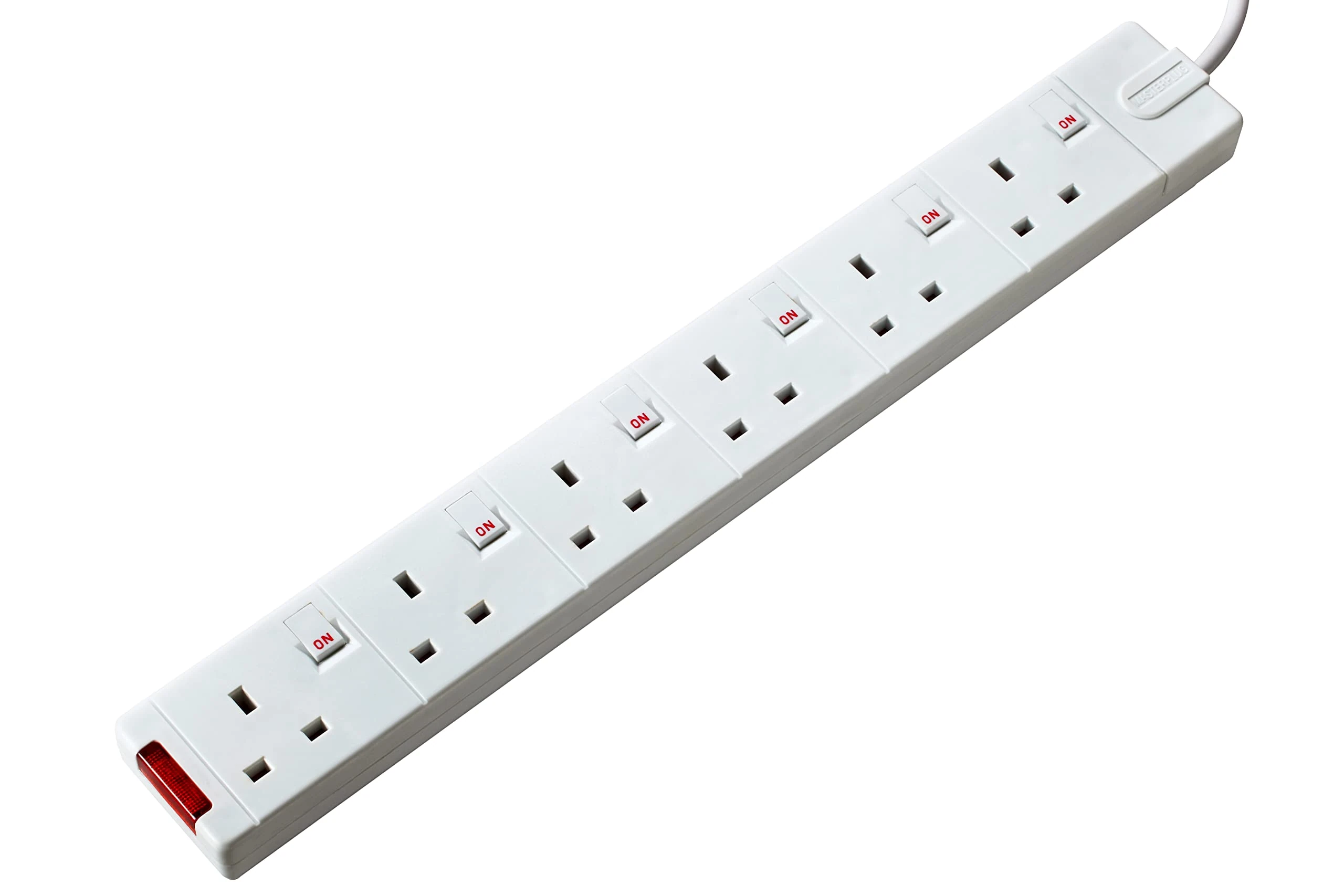 Masterplug Six Socket Rewireable Trailing Socket with Power Indicator and Individual Switches, without Plug and Cable, White