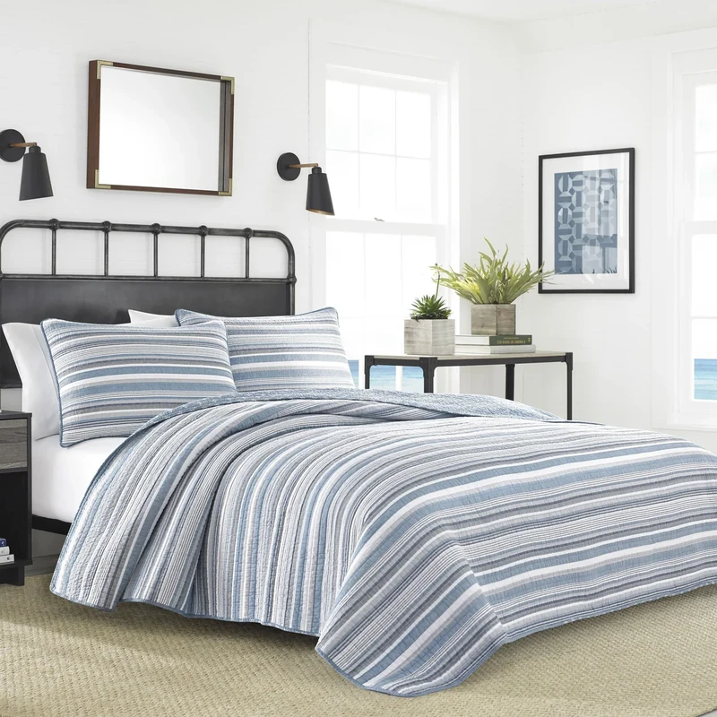 Nautica Cotton Quilt-Sham Set, Jettison Grey/Blue/White, King