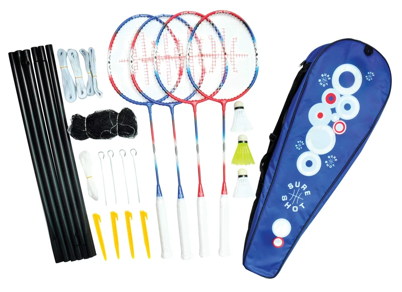 Sure Shot Fitness Unisex Adult London 4 Player Badminton Set - Red/Blue/White, One Size, 26.35cm 42028