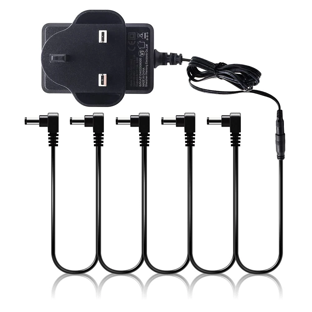 SONICAKE Pedal Power Supply Adapter Guitar Bass Accessories 9V DC 1000mA 1A Daisy Chain Power Cable 5-Way Right Angle Plug