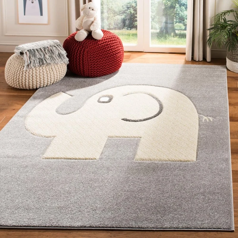 Safavieh Contemporary Indoor Woven Rectangle Area Rug, Carousel Kids Collection, CRK165, in Grey/Ivory, 160 X 229 cm for Living Room, Bedroom or Any Indoor Space
