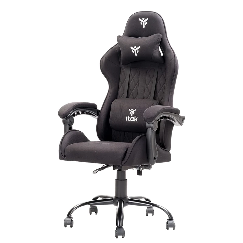 ITEK RHOMBUS FF10 Ergonomic Gaming Chair, Black, Reclining Backrest, Headrest Cushion, Lumbar Support, Comfort and Design, Ideal as Office Chair, Study Chair or Gaming Chair