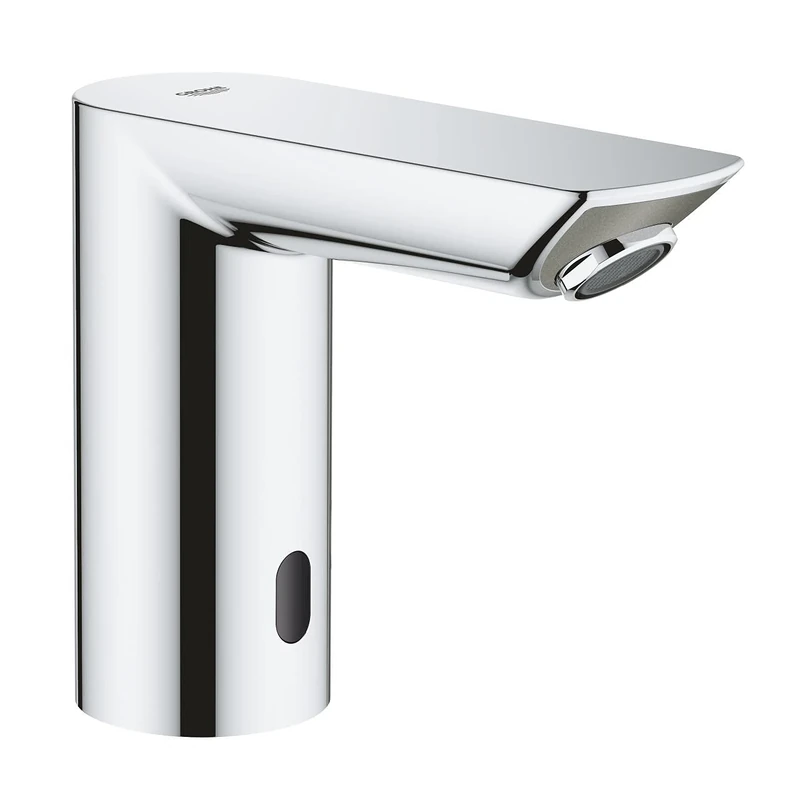 GROHE Bau Cosmopolitan E - Infrared Sensor Touchless Basin Mixer Tap without Mixing Device (Water Saving Technology, Battery Powered, 7 Pre-Set Programs, Tails 3/8 Inch), Size 123 mm, Chrome, 36452000