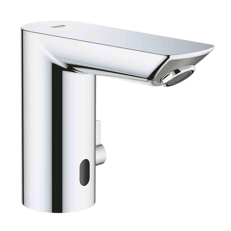 GROHE Bau Cosmopolitan E - Infrared Sensor Touchless Basin Mixer Tap with Mixing Device (Water Saving Technology, Mains Powered, 7 Pre-Set Programs, Tails 3/8 Inch), Size 123 mm, Chrome, 36453000