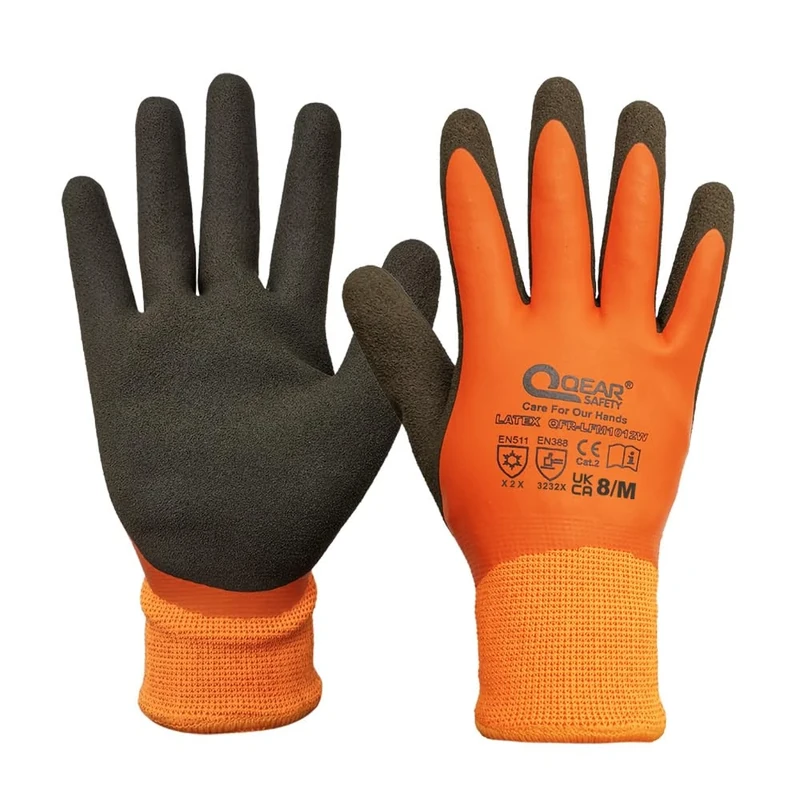 QEARSAFETY 1 Pair Thermal Work Glove, Cold Resistance Glove, Fleece Lining, Fully Latex Rubber Coated For Water Proof, Sandy Soft/Anti-Slip Palm For Grip,11/XXL