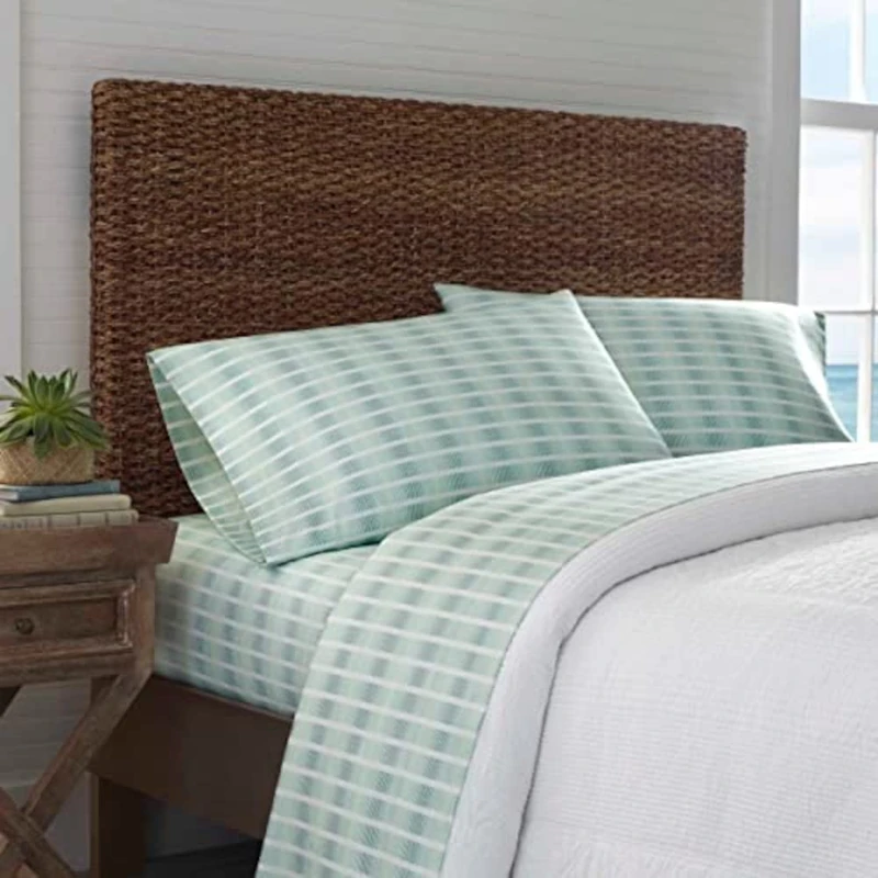 Tommy Bahama Sheet Set-100, Crisp & Cool, Lightweight & Moisture-Wicking Bedding, Cotton, Off the Grid Green/Blue/White, Queen
