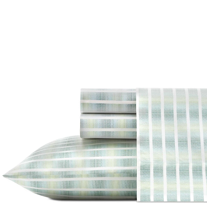 Tommy Bahama Sheet Set-100, Crisp & Cool, Lightweight & Moisture-Wicking Bedding, Cotton, Off the Grid Green/Blue/White, King