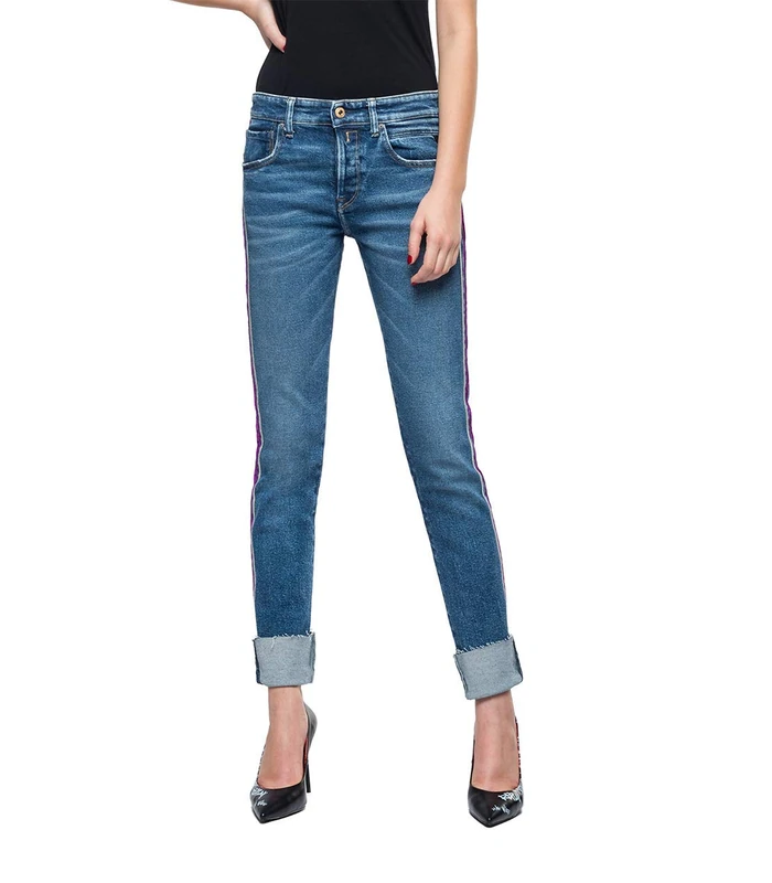 REPLAY Women's Heter Boyfriend Jeans, Blue (Medium 9), L32 (Manufacturer Size: 32)