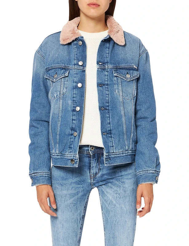 REPLAY Women's W311w .000.108 513 Denim Jacket, Blue (Medium Blue 9), XL