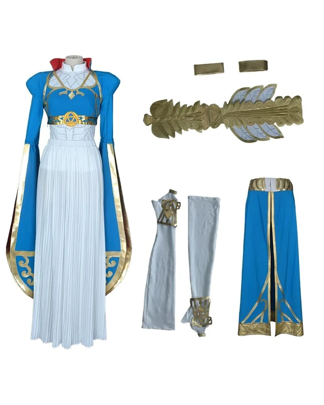 miccostumes Women's Princess Cosplay Costume Blue Outfit Wedding Dress with Accessories, Blue, XL