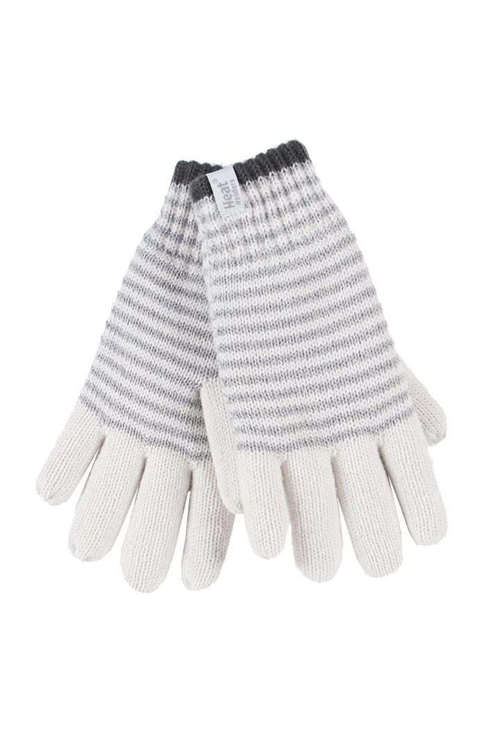 HEAT HOLDERS - Ladies Cute Striped Fairisle Warm Knitted Fleece Lined Winter Thermal Gloves (M/L, Cream (Oslo))