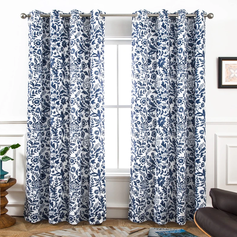 DriftAway Julia Watercolor (Black) out Room Darkening Grommet Lined Thermal Insulated Energy Saving Window Curtains 2 Layers 2 Panels Each Size 52 Inch by 84 Inch (Navy)