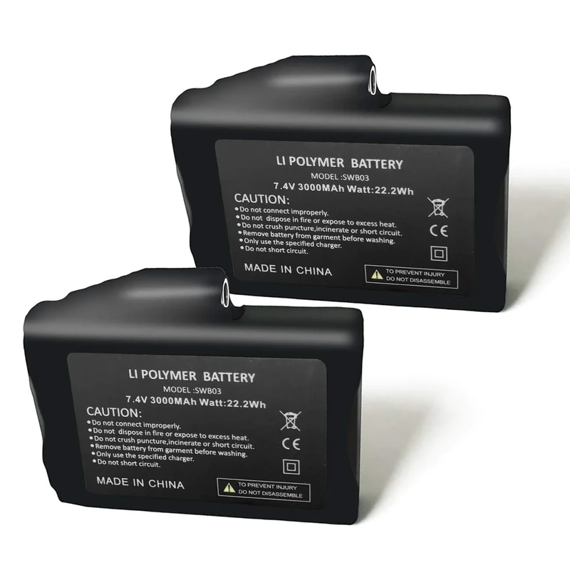 Sun Will 2PCS Rechargeable 7.4V 3000MAH Li-ion Batteries for Heated Gloves Thermal Socks Balaclava Ski Mask Underwear