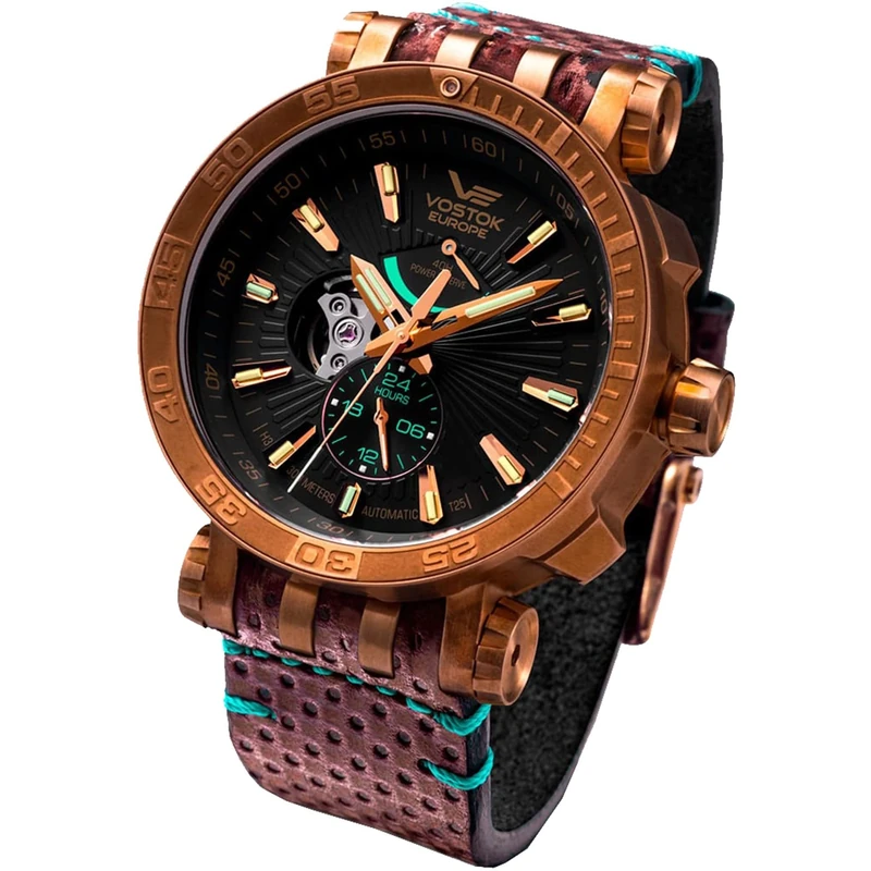 Vostok Europe Men's Analogue Automatic Watch with Leather Strap 575O540, Brown, Vintage