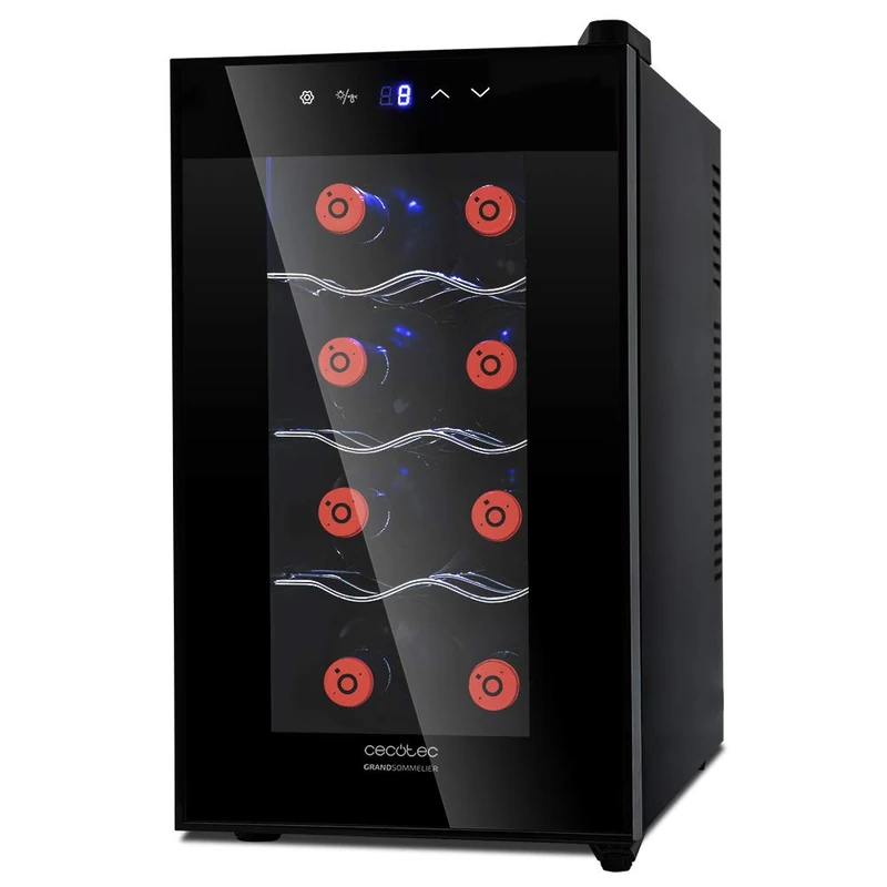 Cecotec Wine Bar Grand Sommelier 800 CoolCrystal. 8 Bottles, 25L Capacity, FullCrystal Door, Mirror Finish, Stainless Steel Shelves, Touch Panel and LED Display - Image 1