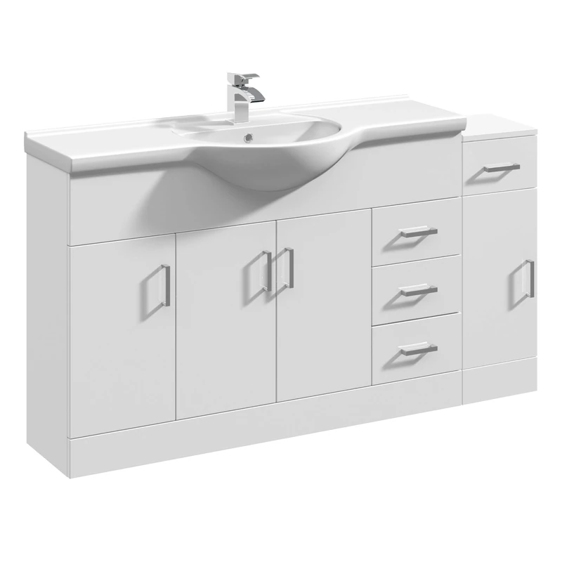 VeeBath Linx Bathroom Furniture Combination Set with Vanity Basin Cabinet & Cupboard Storage Unit (1450mm)