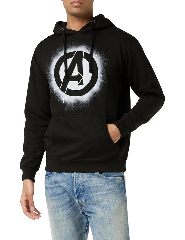 Marvel Men's Avengers Stencil Logo Hoodie, Black (Black Blk), X-Large