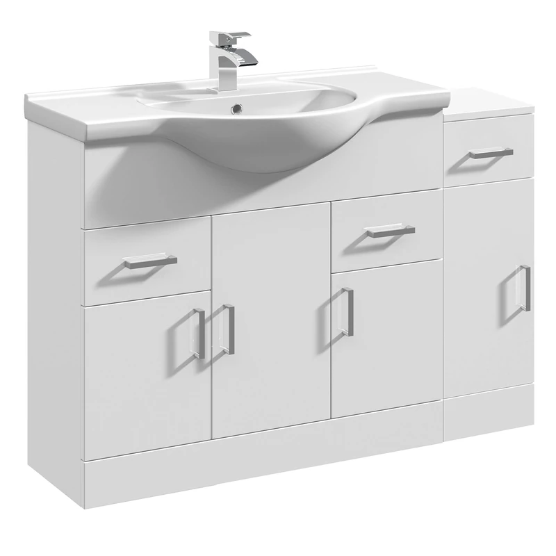 VeeBath Linx Bathroom Furniture Combination Set with Vanity Basin Cabinet & Cupboard Storage Unit (1100mm)