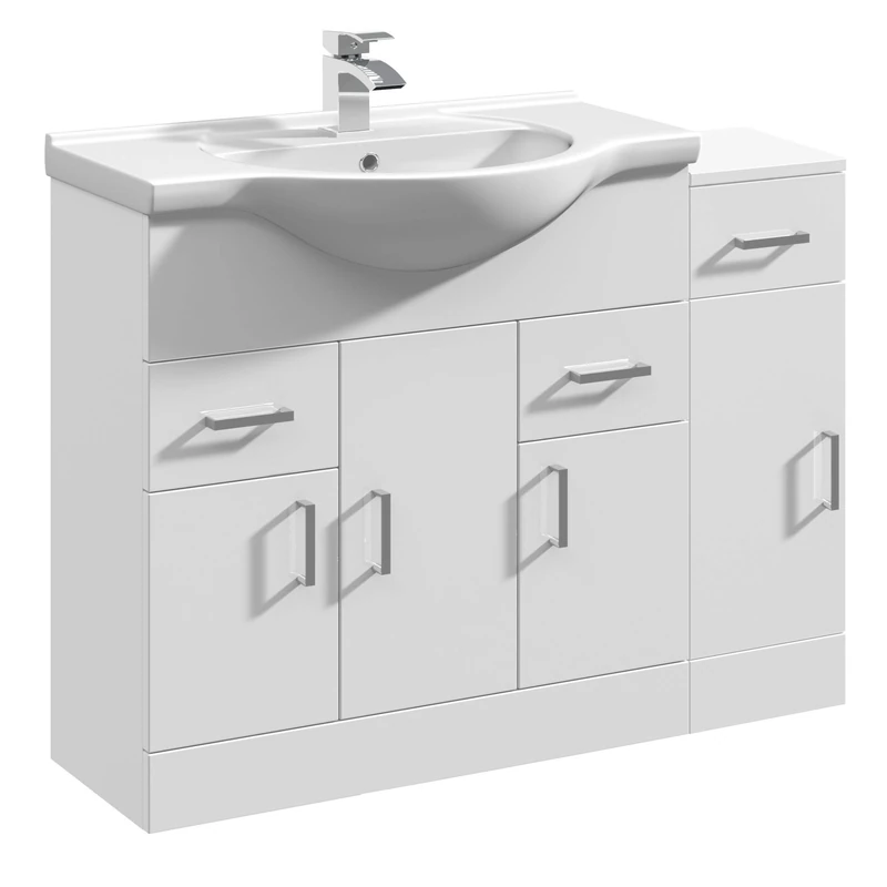 VeeBath Linx Bathroom Furniture Combination Set with Vanity Basin Cabinet & Cupboard Storage Unit (1000mm)