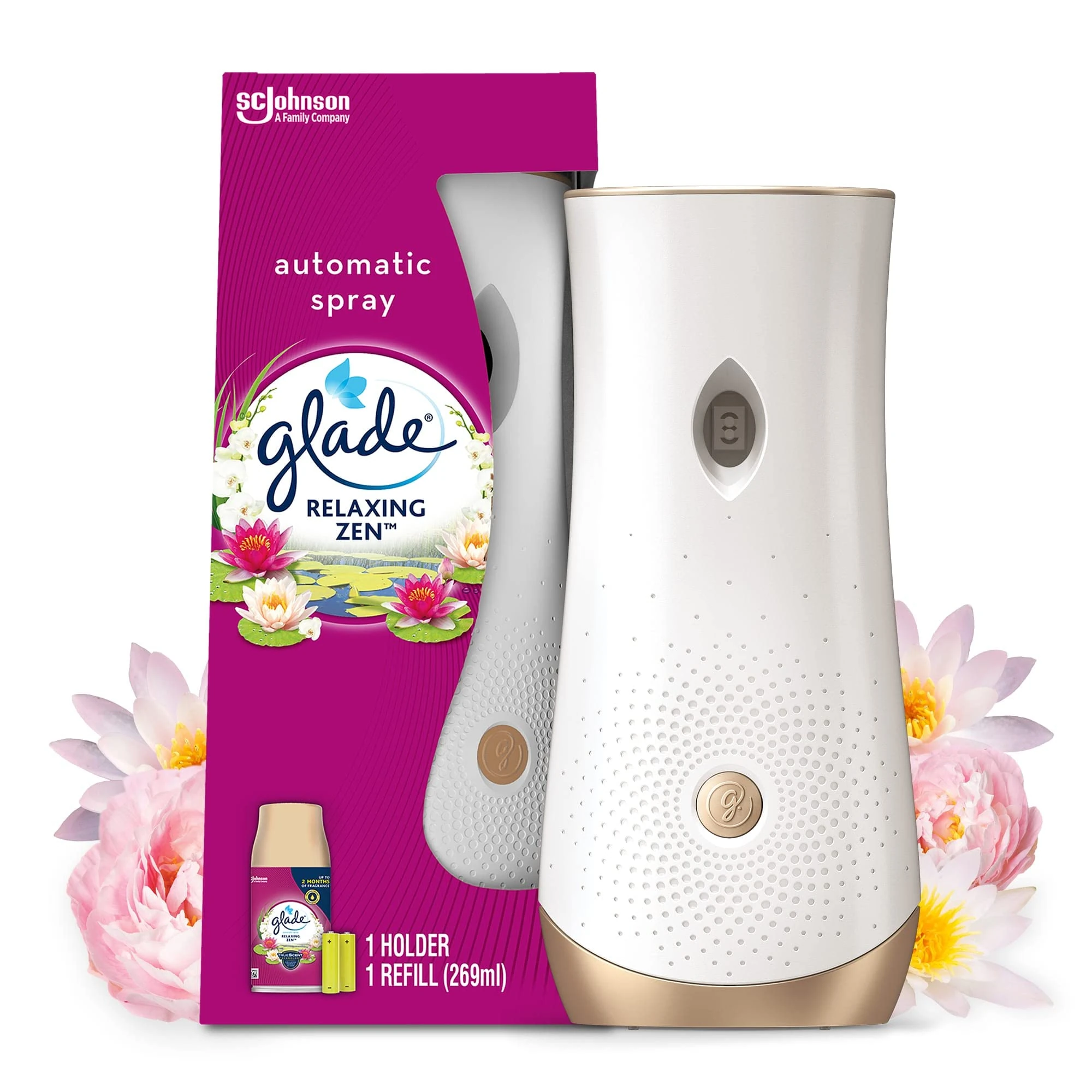 Glade Automatic Air Freshener Holder & Refill, Long-lasting Fragrance Infused with Essential Oils, Relaxing Zen, 1 Starter Kit, (1 x Holder and 269 ml Refill)