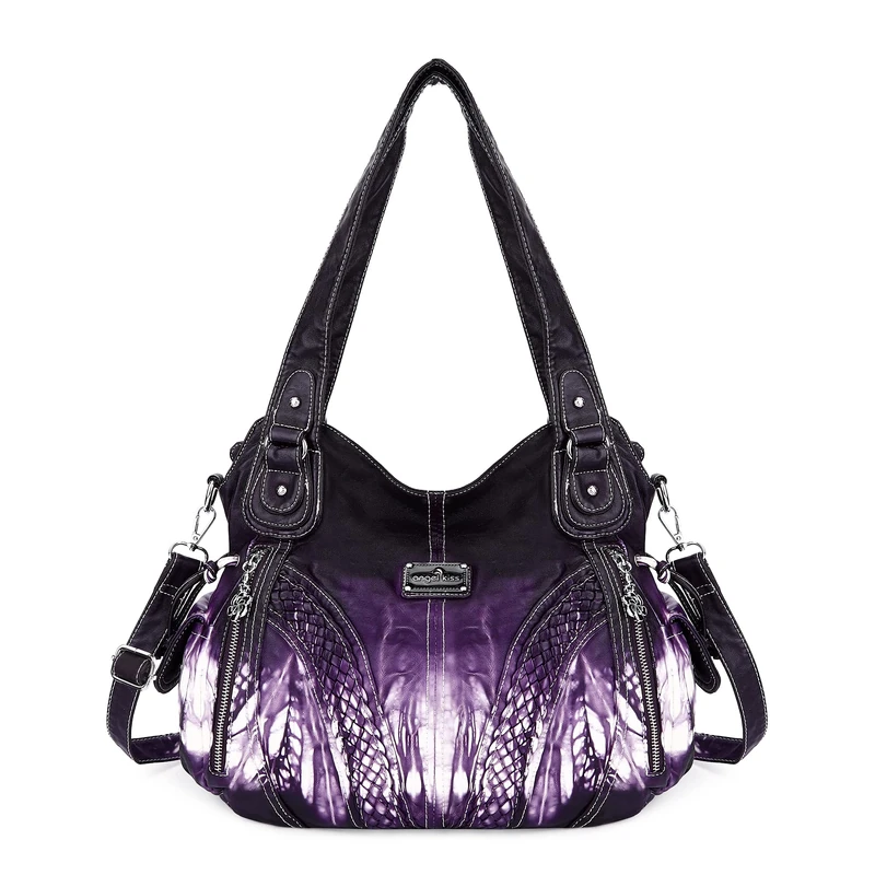 Angel Kiss Purses and Handbags Women Fashion Tote Bag Shoulder Bags Top Handle Satchel Purses Washed Synthetic Leather Handbag, 2-tie-dyed Purple, 13.8 * 4.7 * 11.8 inches