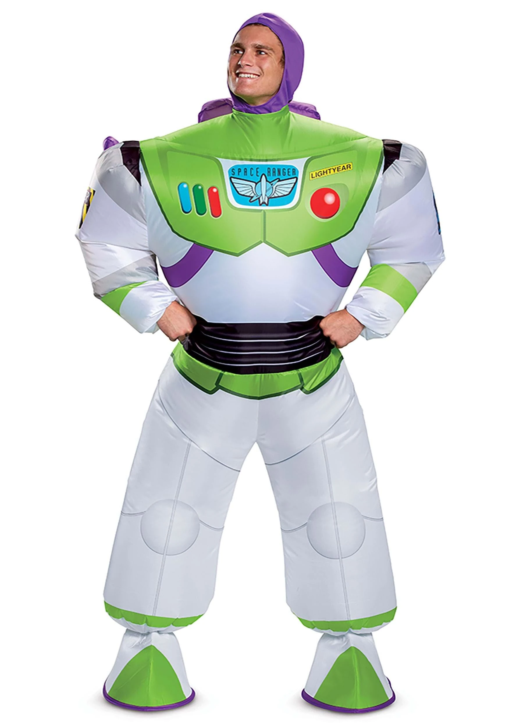 DISGUISE 89448AD Disney Buzz Lightyear Inflatable Toy Story 4 Costume, Cartoon, White, One Size Adult