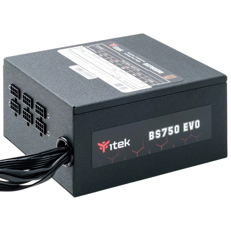 ITEK Power Supply for PC BS750 EVO - 750W, HDB Hydraulic Dynamic Bearing 12 mm Active PFC Protection, Efficiency Certification 80 Plus Bronze, Semi-Modular Plug - Image 1