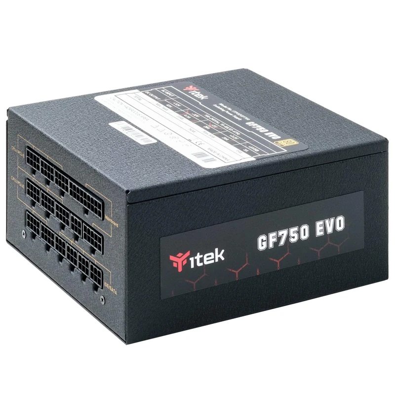 Itek Power Supply for PC GF750 EVO - 750W HDB Hydraulic Dynamic Bearing 12mm Active PFC Protection Efficiency Certification 80 Plus Gold Semi Modular Plug Giapp Capacitors