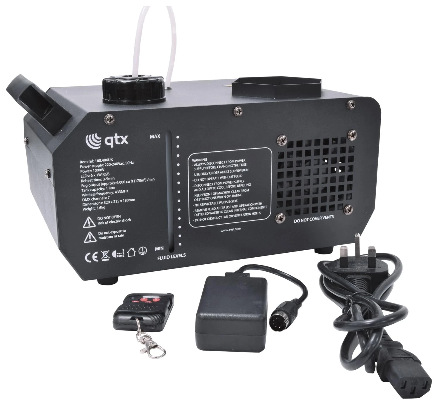 QTX | FLARE-1000 Vertical LED Fog Machine | 1000W Fogger with DMX & RF Remote Control, RGB Lighting Effects for Stage, DJ, Parties, and Events