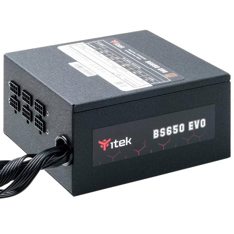 ITEK Power Supply for PC BS650 EVO - 650W HDB Hydraulic Dynamic Bearing 12mm Active PFC Protection Efficiency Certification 80 Plus Bronze HDB Fan 12cm Semi Modular Plug