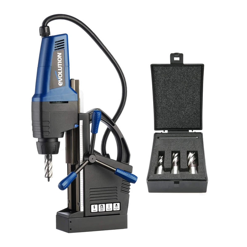 Evolution Power Tools EVOMAG42 - Industrial Steel Magnetic Drill, 42 mm (230 V) with 3x Short Series Drilling Cutter Kit, 25 mm