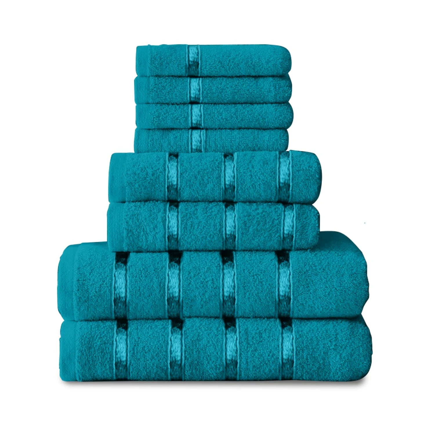 GC GAVENO CAVAILIA 8 Piece Towel Bale Set, Quick Dry Highly Absorbent Cotton Towel Sets Bathroom, Teal Towels Sets 450 GSM, 4x Face Towel 2x Hand Towels 2x Bath Towels