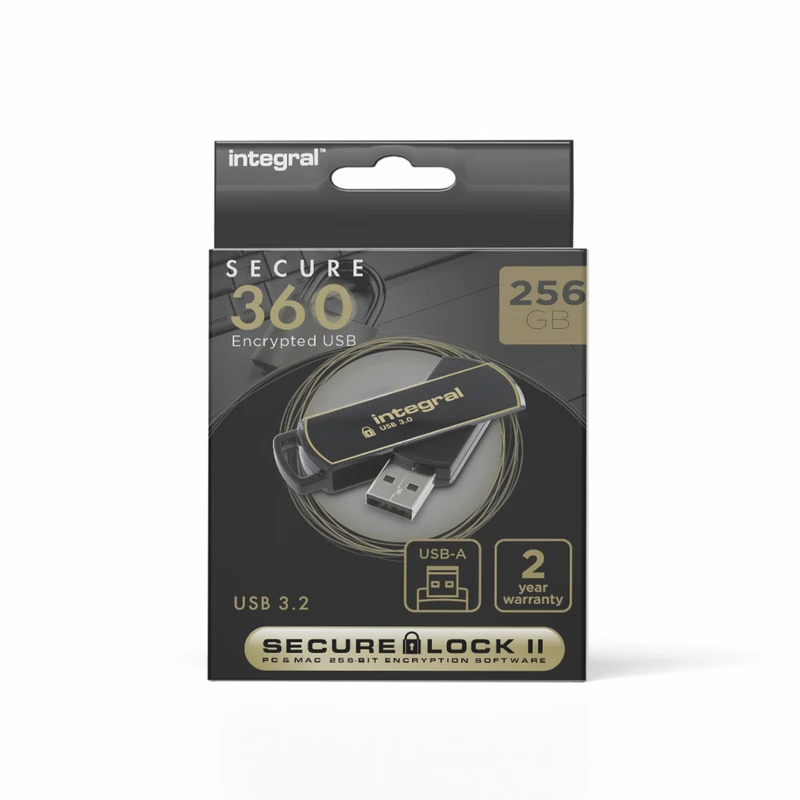 Integral 256GB Secure360 256-Bit Software Encrypted 3.0 USB Secure Flash Memory Drive - Working and Encrypted Dual Partition, Intelligent Password Attack Protection and 360 degree rotating casing